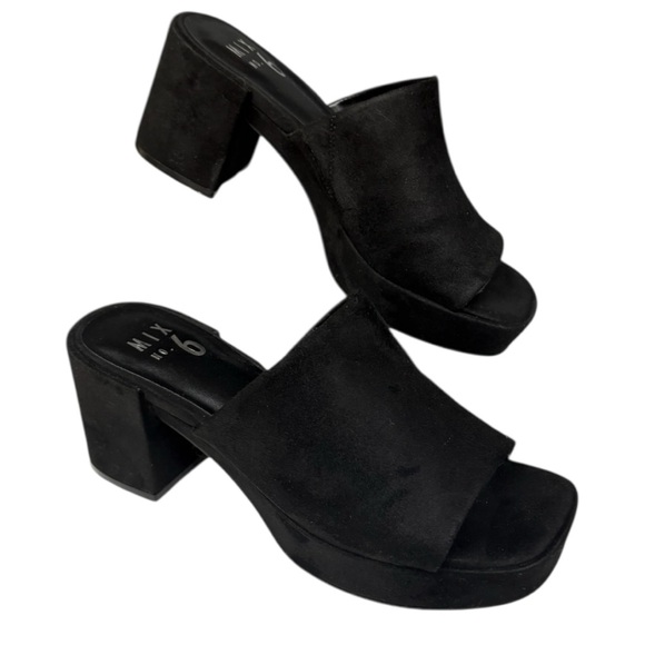 Mix No. 6 Black Platform Mule Heels Size 6 Retro 90s Style Faux Suede Feel EUC - Picture 3 of 12